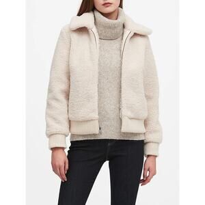 Banana Republic Cream Long Sleeve Full Zip Teddy Sherpa Bomber Jacket Size XS